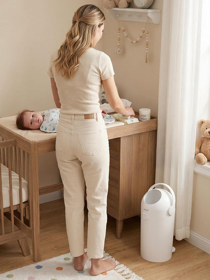 Odor-Locking Baby Diaper Pail with Dual-Barrier Design, White