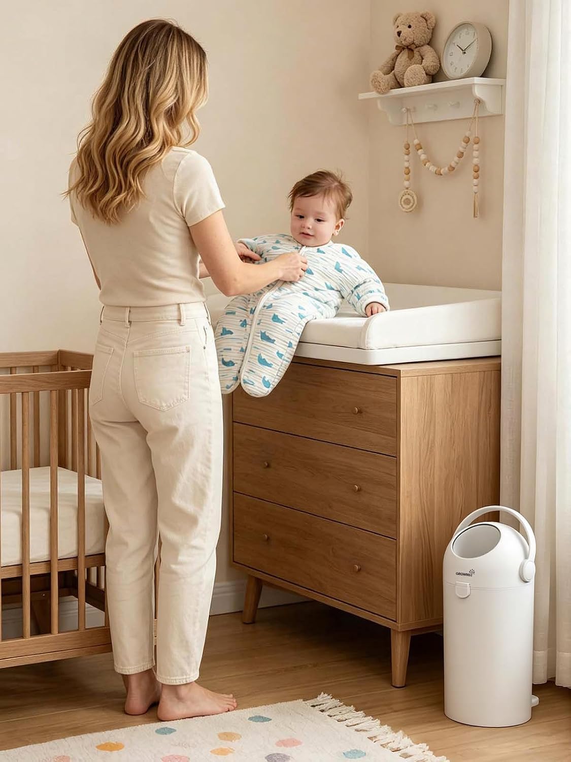 Odor-Locking Baby Diaper Pail with Dual-Barrier Design, White