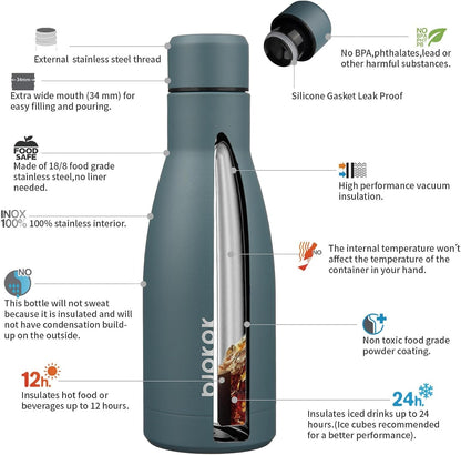25 oz Insulated Stainless Steel Water Bottle, Metal Sports Flask | Double Wall Vacuum, Leak Proof, Keeps Hot/Cold, BPA Free, Dishwasher Safe, Cupholder Friendly, Travel, Lake Blue - Colors B