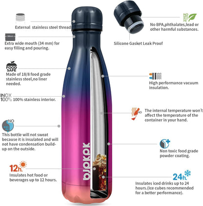 25 oz Insulated Stainless Steel Water Bottle, Metal Sports Flask | Double Wall Vacuum, Leak Proof, Keeps Hot/Cold, BPA Free, Dishwasher Safe, Cupholder Friendly, Travel, Lake Blue - Colors B