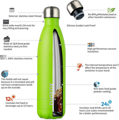 25 oz Insulated Stainless Steel Water Bottle, Metal Sports Flask | Double Wall Vacuum, Leak Proof, Keeps Hot/Cold, BPA Free, Dishwasher Safe, Cupholder Friendly, Travel, Lake Blue - Colors B