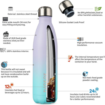 25 oz Insulated Stainless Steel Water Bottle, Metal Sports Flask | Double Wall Vacuum, Leak Proof, Keeps Hot/Cold, BPA Free, Dishwasher Safe, Cupholder Friendly, Travel, Lake Blue - Colors B