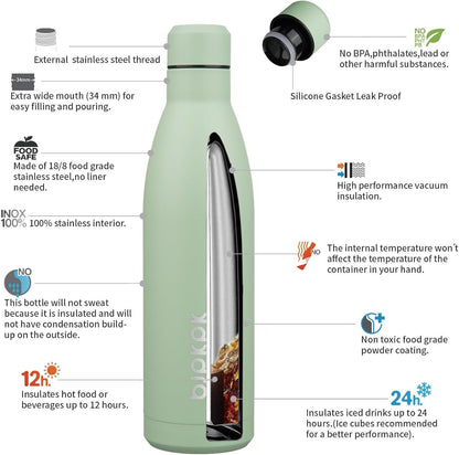 25 oz Insulated Stainless Steel Water Bottle, Metal Sports Flask | Double Wall Vacuum, Leak Proof, Keeps Hot/Cold, BPA Free, Dishwasher Safe, Cupholder Friendly, Travel, Lake Blue - Colors B