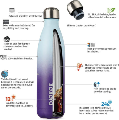 25 oz Insulated Stainless Steel Water Bottle, Metal Sports Flask | Double Wall Vacuum, Leak Proof, Keeps Hot/Cold, BPA Free, Dishwasher Safe, Cupholder Friendly, Travel, Lake Blue - Colors B