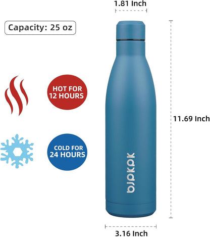 25 oz Insulated Stainless Steel Water Bottle, Metal Sports Flask | Double Wall Vacuum, Leak Proof, Keeps Hot/Cold, BPA Free, Dishwasher Safe, Cupholder Friendly, Travel, Lake Blue - Colors B