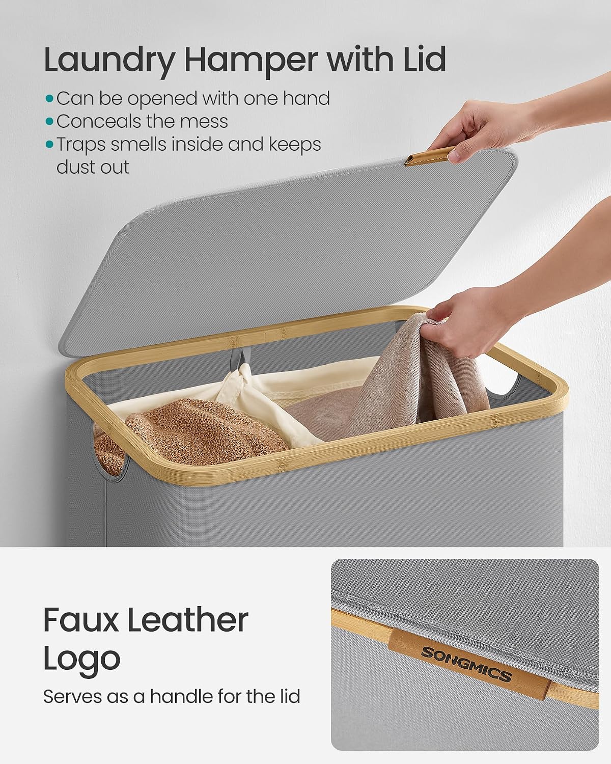 SONGMICS Laundry Hamper with Lid, 34.3-gallon (130L), Removable Mesh Liner