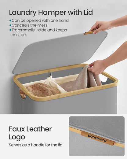 SONGMICS Laundry Hamper with Lid, 34.3-gallon (130L), Removable Mesh Liner