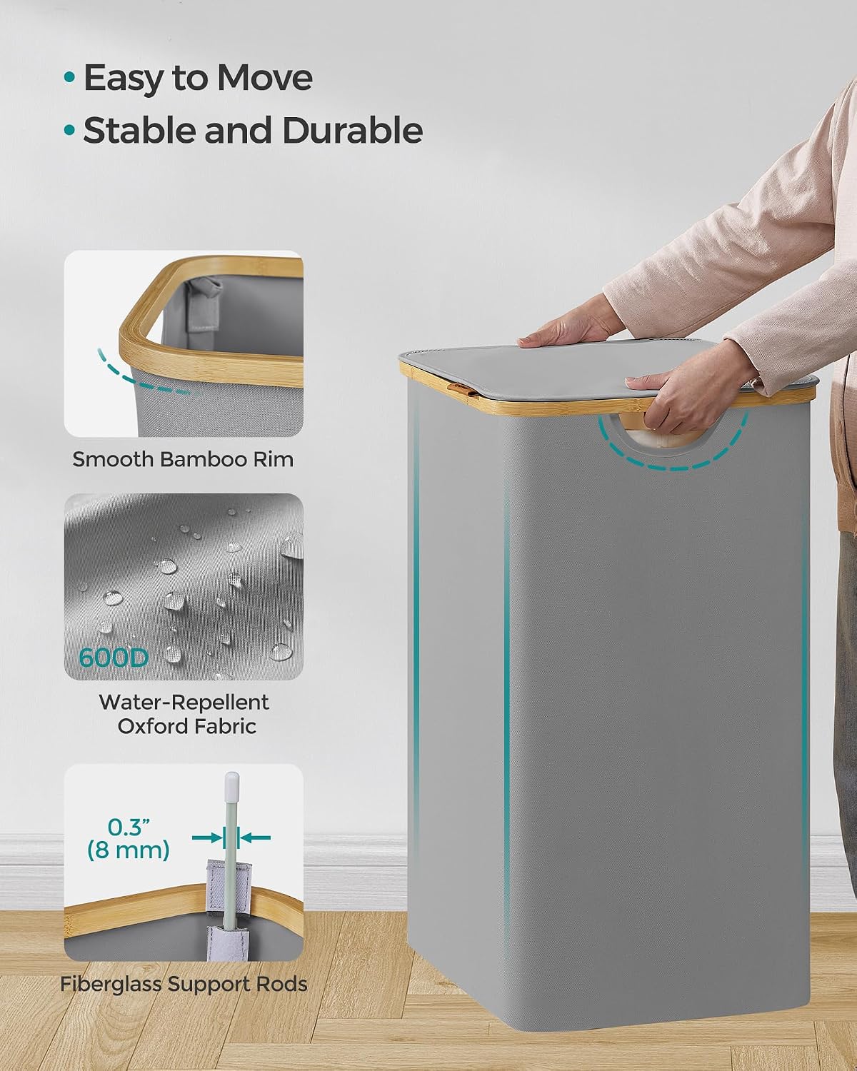 SONGMICS Laundry Hamper with Lid, 34.3-gallon (130L), Removable Mesh Liner
