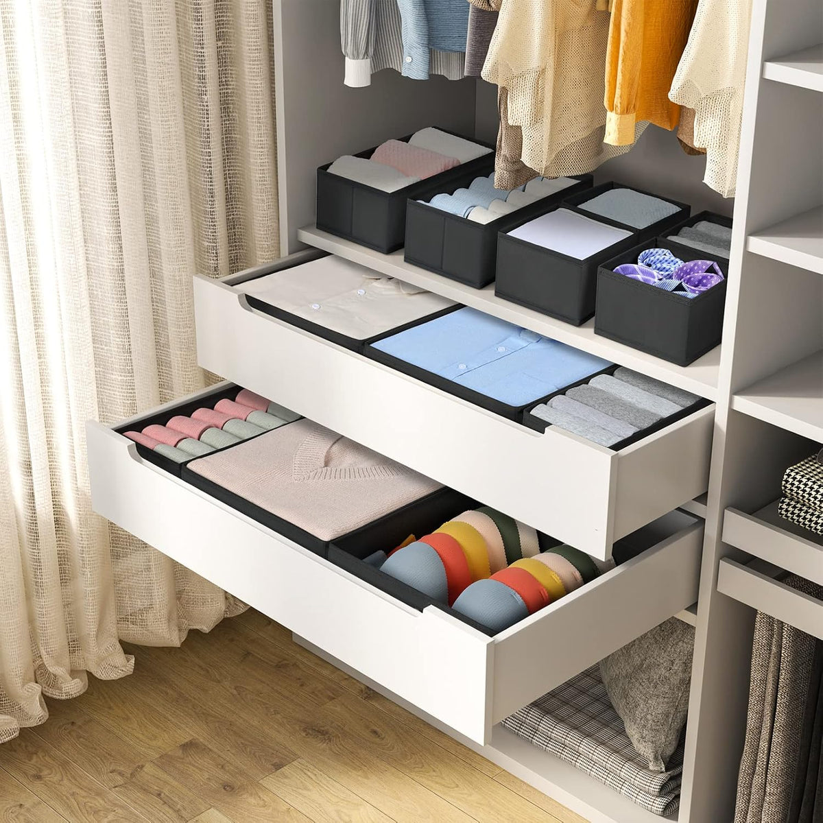 Drawer Organizer Clothes, Dresser Organizer, Foldable Closet Organizers and Storage, Fabric Dresser Bins, Drawer Dividers for Nursery, Baby Clothes, Underwears, Sock (Beige)