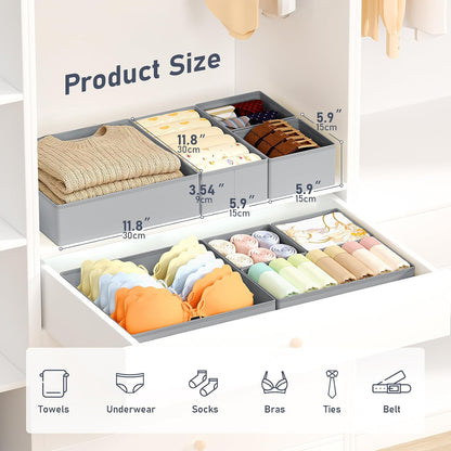 Drawer Organizer Clothes, Dresser Organizer, Foldable Closet Organizers and Storage, Fabric Dresser Bins, Drawer Dividers for Nursery, Baby Clothes, Underwears, Sock (Beige)