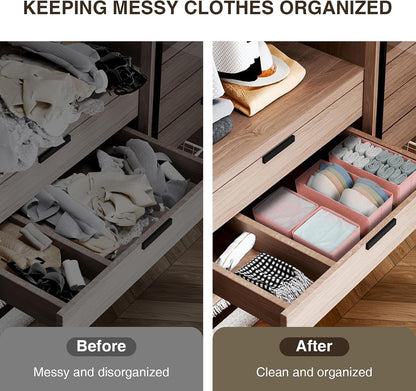 Drawer Organizer Clothes, Dresser Organizer, Foldable Closet Organizers and Storage, Fabric Dresser Bins, Drawer Dividers for Nursery, Baby Clothes, Underwears, Sock (Beige)