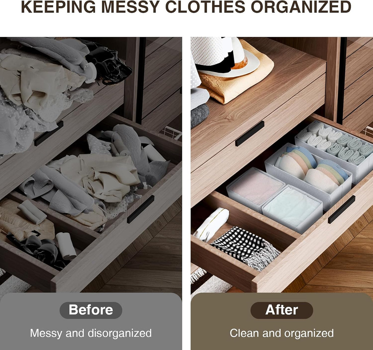 Drawer Organizer Clothes, Dresser Organizer, Foldable Closet Organizers and Storage, Fabric Dresser Bins, Drawer Dividers for Nursery, Baby Clothes, Underwears, Sock (Beige)