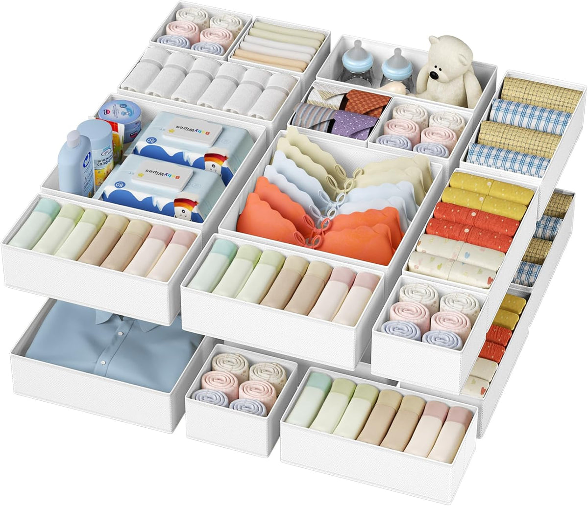 Drawer Organizer Clothes, Dresser Organizer, Foldable Closet Organizers and Storage, Fabric Dresser Bins, Drawer Dividers for Nursery, Baby Clothes, Underwears, Sock (Beige)