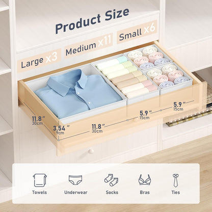 Drawer Organizer Clothes, Dresser Organizer, Foldable Closet Organizers and Storage, Fabric Dresser Bins, Drawer Dividers for Nursery, Baby Clothes, Underwears, Sock (Beige)