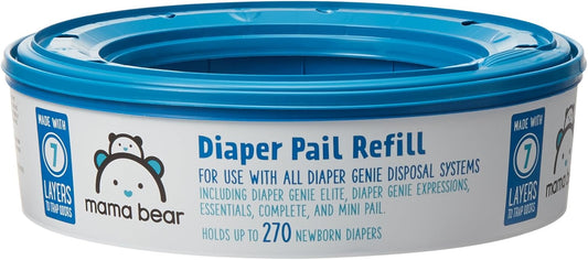 Amazon Brand- Round Diaper Pail Refills for Diaper Genie Pails, Odor Control, Unscented, 1080 Count (4 Packs of 270 Count), Compatible with Diaper Genie Complete, Elite and Expressions Pails