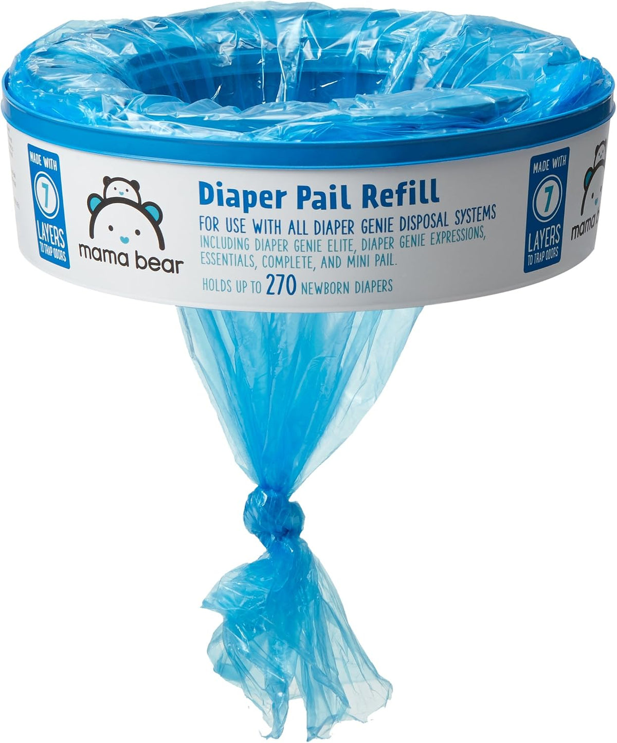 Amazon Brand- Round Diaper Pail Refills for Diaper Genie Pails, Odor Control, Unscented, 1080 Count (4 Packs of 270 Count), Compatible with Diaper Genie Complete, Elite and Expressions Pails