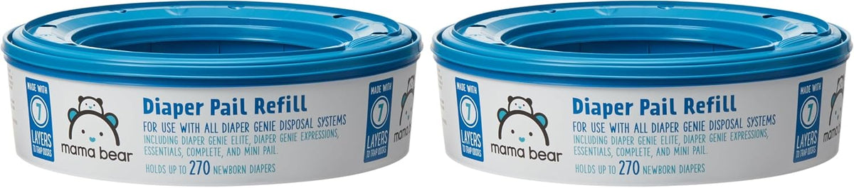 Amazon Brand- Round Diaper Pail Refills for Diaper Genie Pails, Odor Control, Unscented, 1080 Count (4 Packs of 270 Count), Compatible with Diaper Genie Complete, Elite and Expressions Pails
