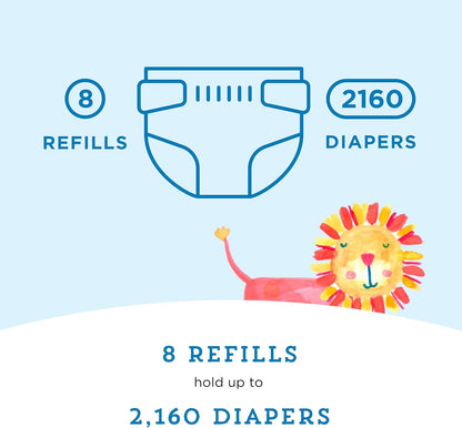 Amazon Brand- Round Diaper Pail Refills for Diaper Genie Pails, Odor Control, Unscented, 1080 Count (4 Packs of 270 Count), Compatible with Diaper Genie Complete, Elite and Expressions Pails