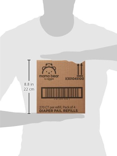 Amazon Brand- Round Diaper Pail Refills for Diaper Genie Pails, Odor Control, Unscented, 1080 Count (4 Packs of 270 Count), Compatible with Diaper Genie Complete, Elite and Expressions Pails