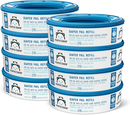 Amazon Brand- Round Diaper Pail Refills for Diaper Genie Pails, Odor Control, Unscented, 1080 Count (4 Packs of 270 Count), Compatible with Diaper Genie Complete, Elite and Expressions Pails