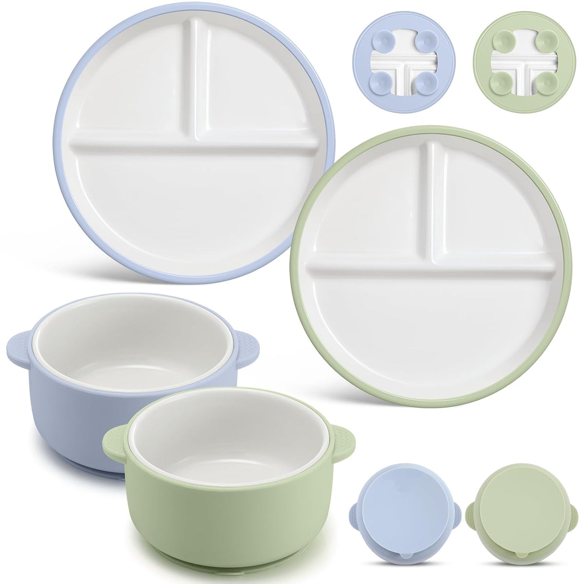4 Pcs Porcelain Kid Suction Plate and Bowl Set,Pink,Beige