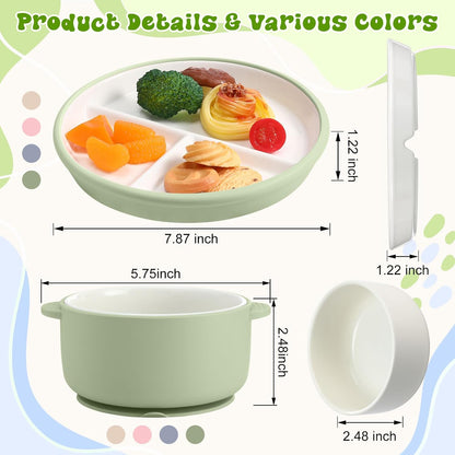 4 Pcs Porcelain Kid Suction Plate and Bowl Set,Pink,Beige