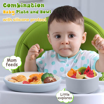 4 Pcs Porcelain Kid Suction Plate and Bowl Set,Pink,Beige