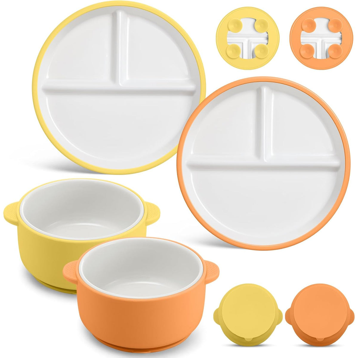 4 Pcs Porcelain Kid Suction Plate and Bowl Set,Pink,Beige