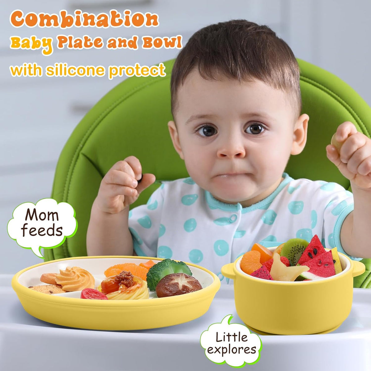 4 Pcs Porcelain Kid Suction Plate and Bowl Set,Pink,Beige