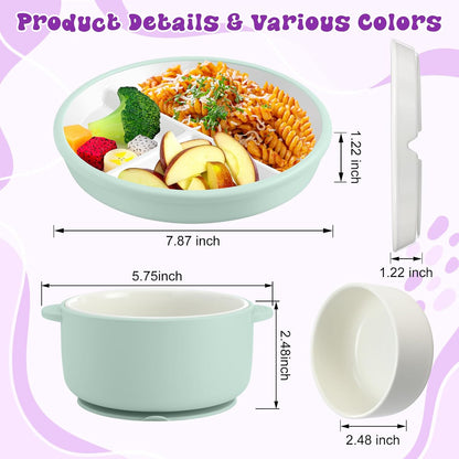 4 Pcs Porcelain Kid Suction Plate and Bowl Set,Pink,Beige