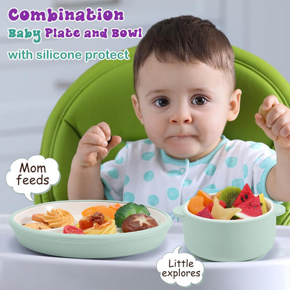 4 Pcs Porcelain Kid Suction Plate and Bowl Set,Pink,Beige