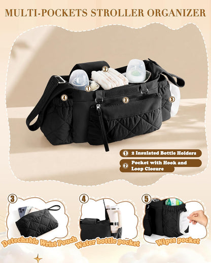 Stroller Organizer with Dual Insulated Cup Holders, Camel