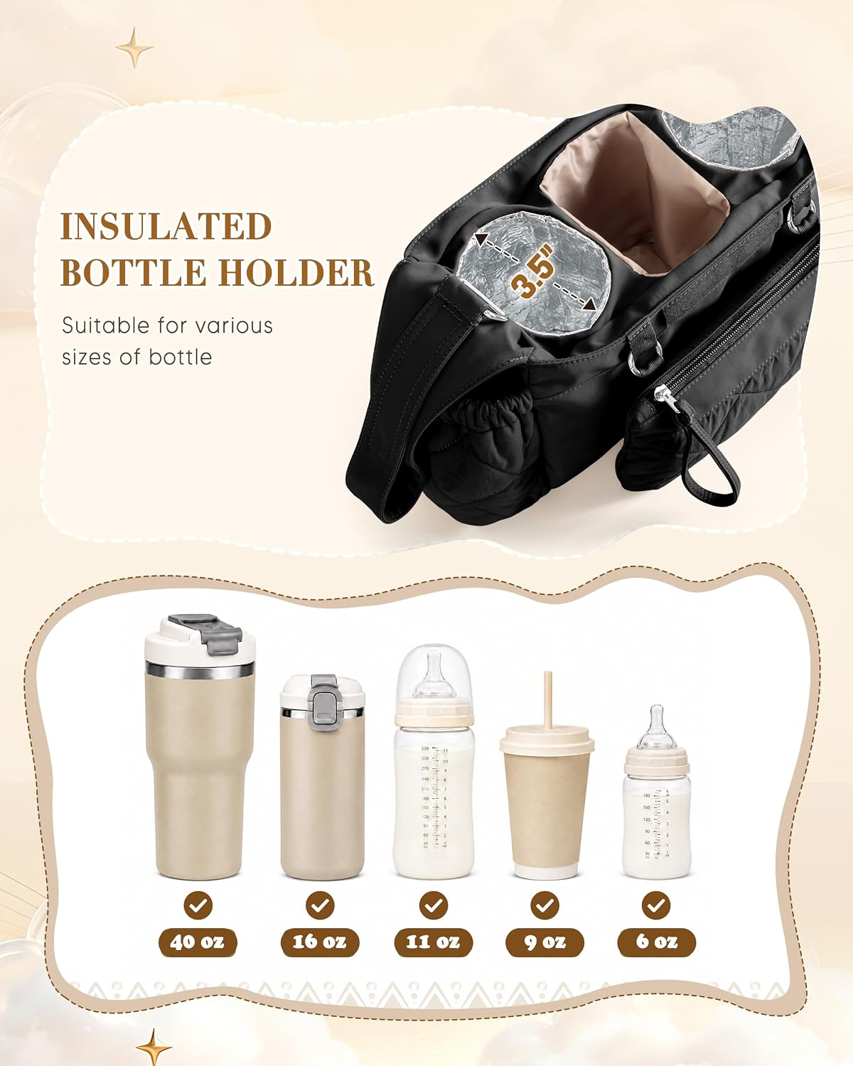 Stroller Organizer with Dual Insulated Cup Holders, Camel