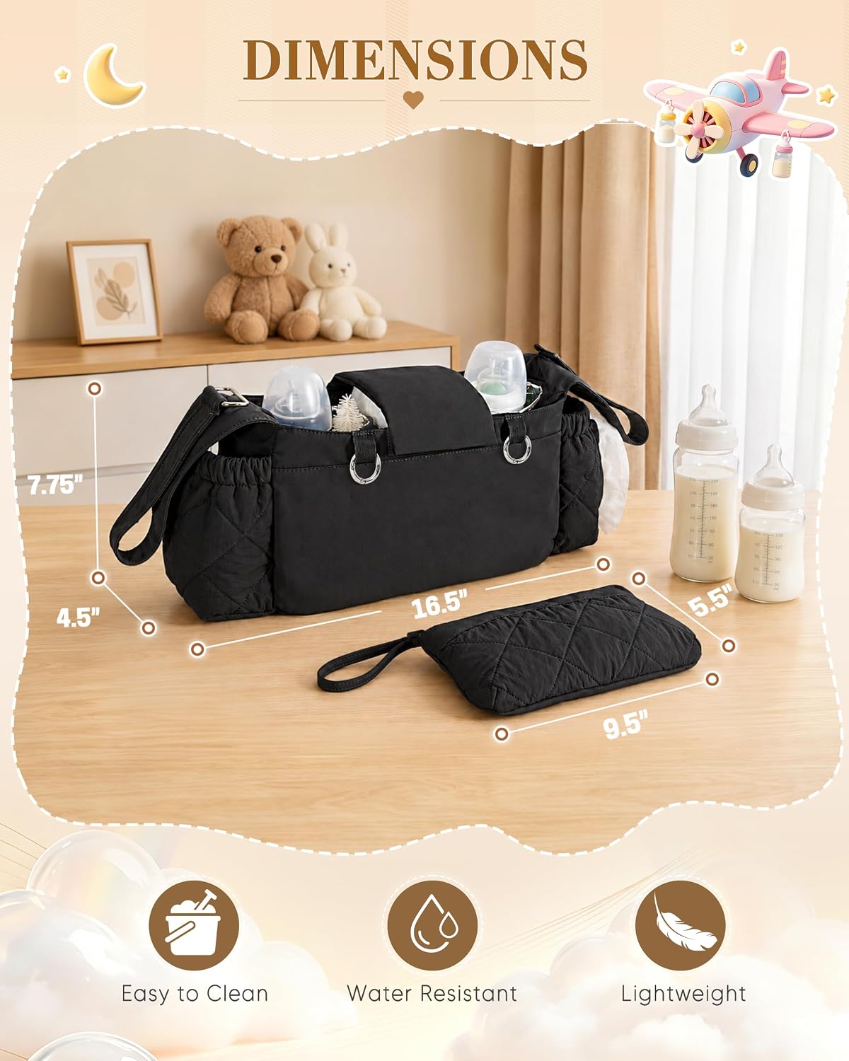 Stroller Organizer with Dual Insulated Cup Holders, Camel