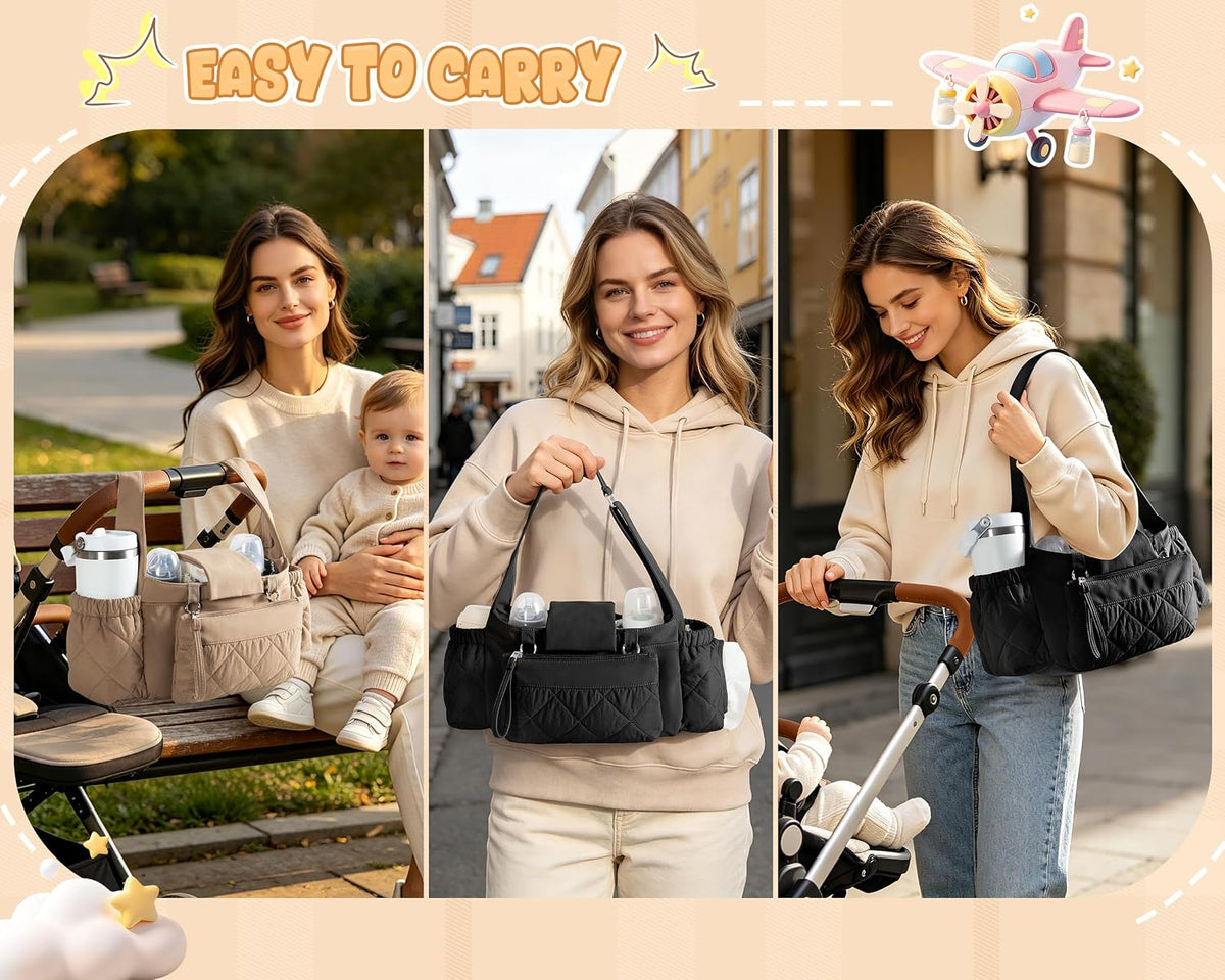 Stroller Organizer with Dual Insulated Cup Holders, Camel