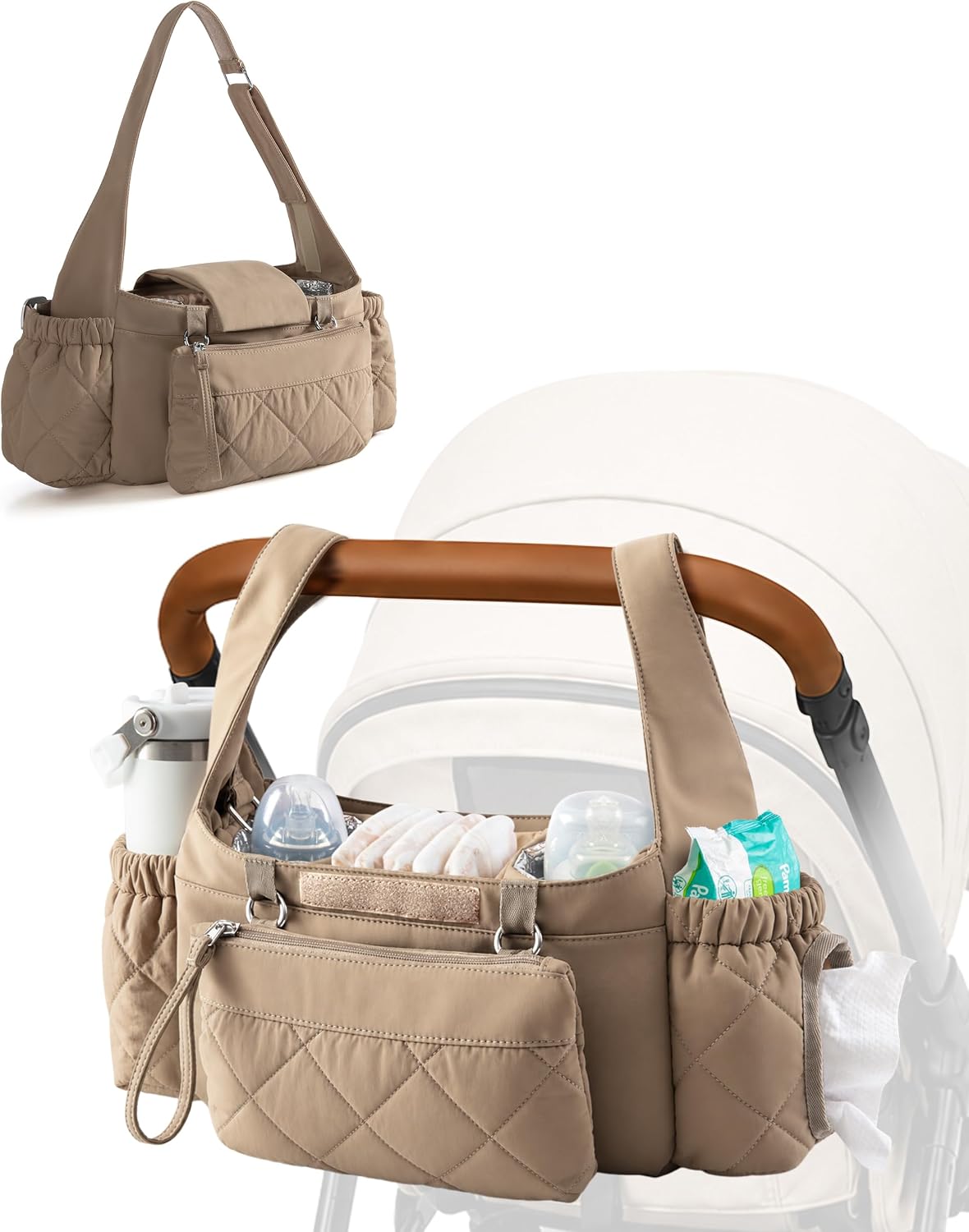 Stroller Organizer with Dual Insulated Cup Holders, Camel