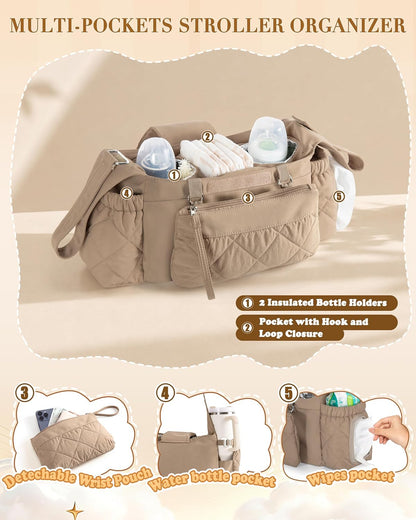 Stroller Organizer with Dual Insulated Cup Holders, Camel