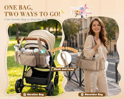 Stroller Organizer with Dual Insulated Cup Holders, Camel