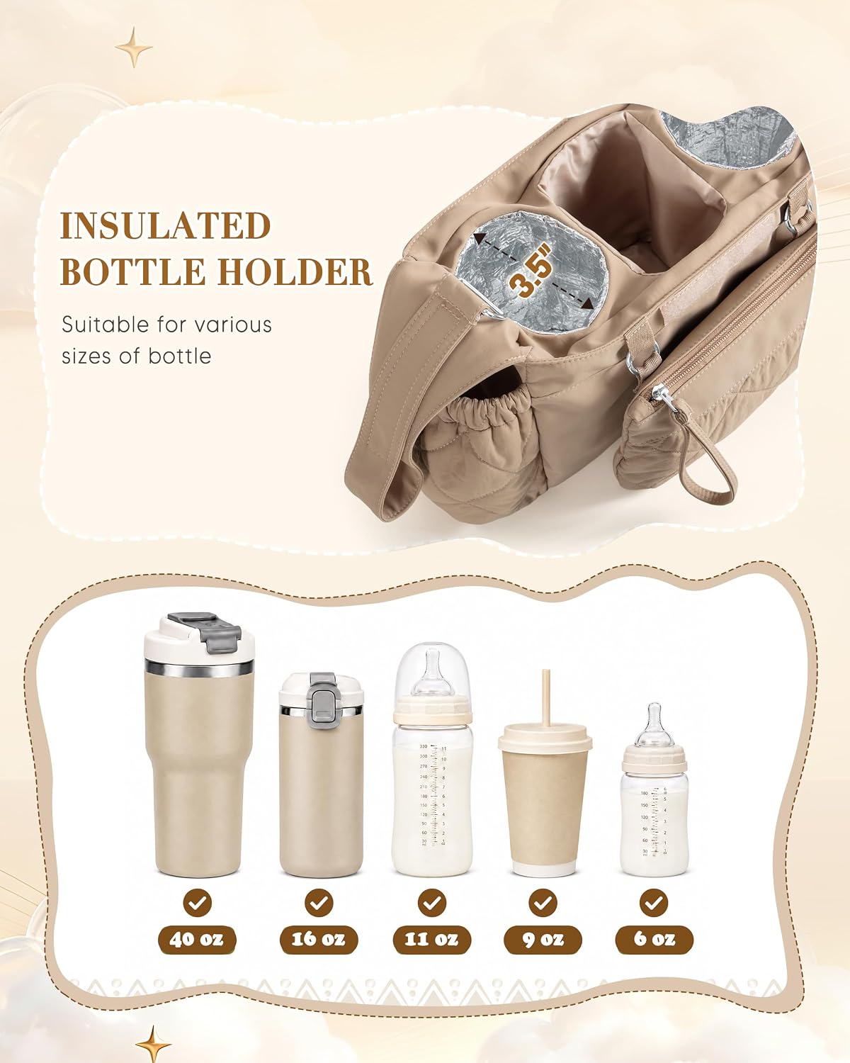 Stroller Organizer with Dual Insulated Cup Holders, Camel