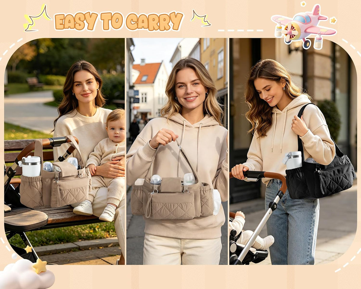 Stroller Organizer with Dual Insulated Cup Holders, Camel