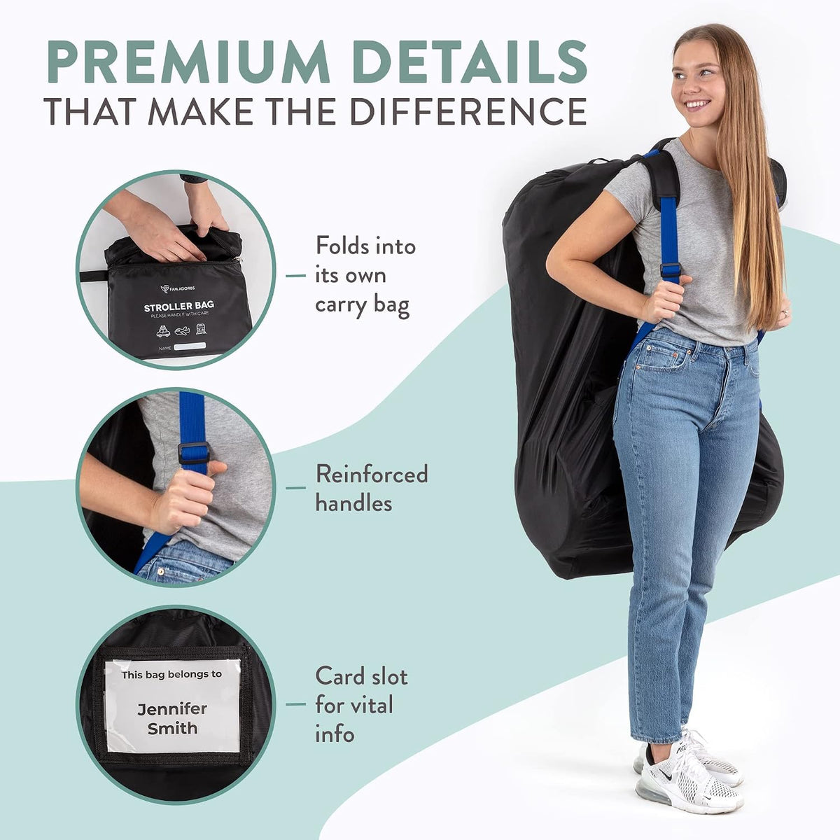 Gate Check Stroller Bag for Airplane Travel Durable & Convenient Nylon Stroller Travel Bag with Backpack Straps - Perfect Stroller Cover for Umbrella Stroller & Single to Double Stroller