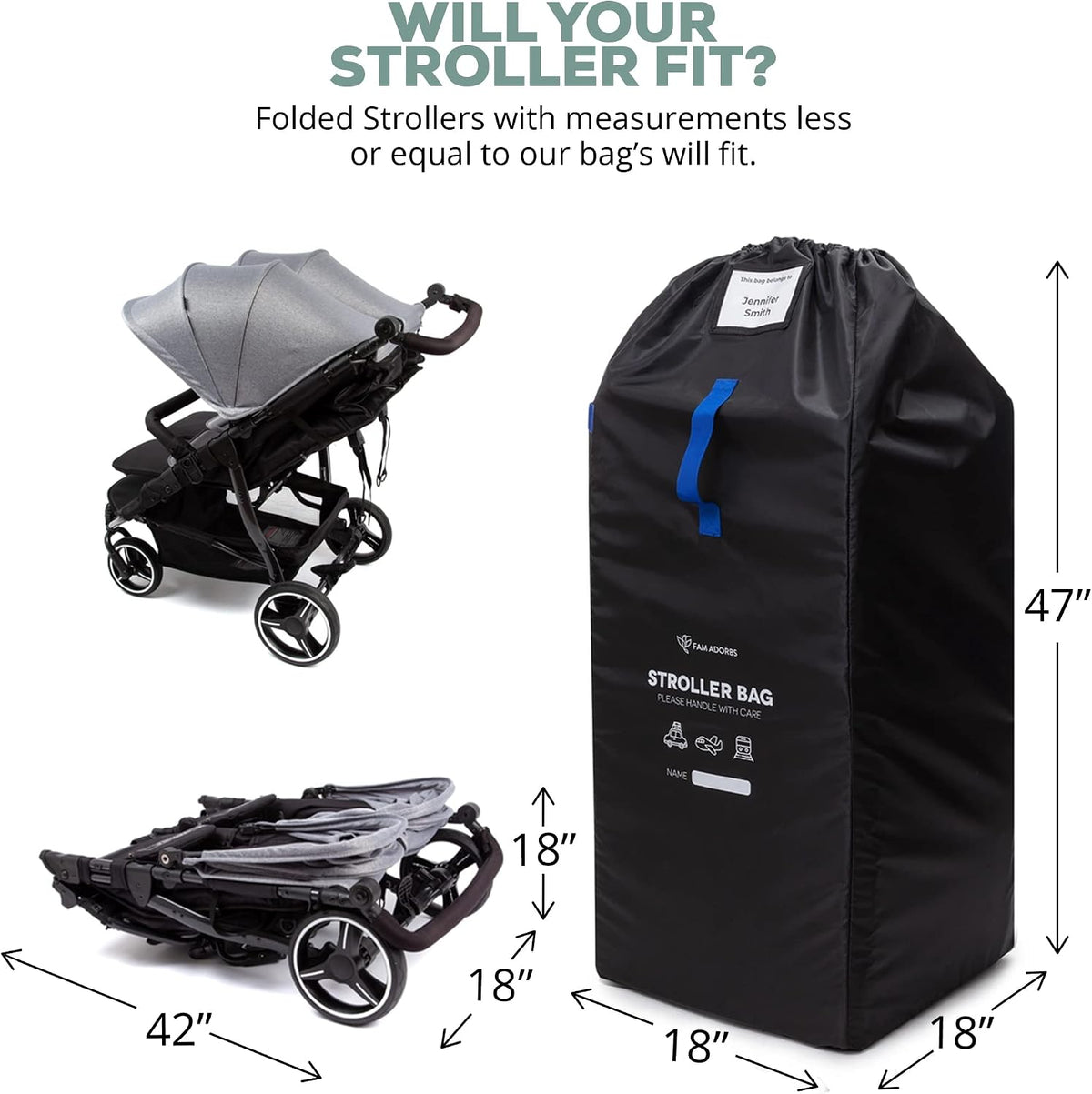 Gate Check Stroller Bag for Airplane Travel Durable & Convenient Nylon Stroller Travel Bag with Backpack Straps - Perfect Stroller Cover for Umbrella Stroller & Single to Double Stroller