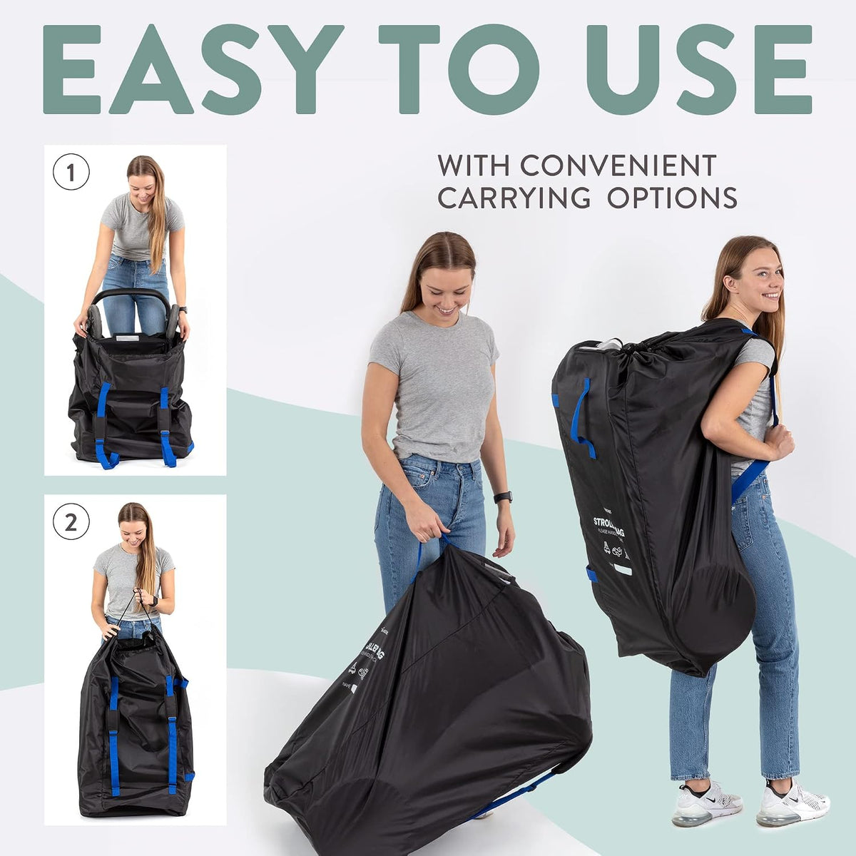 Gate Check Stroller Bag for Airplane Travel Durable & Convenient Nylon Stroller Travel Bag with Backpack Straps - Perfect Stroller Cover for Umbrella Stroller & Single to Double Stroller