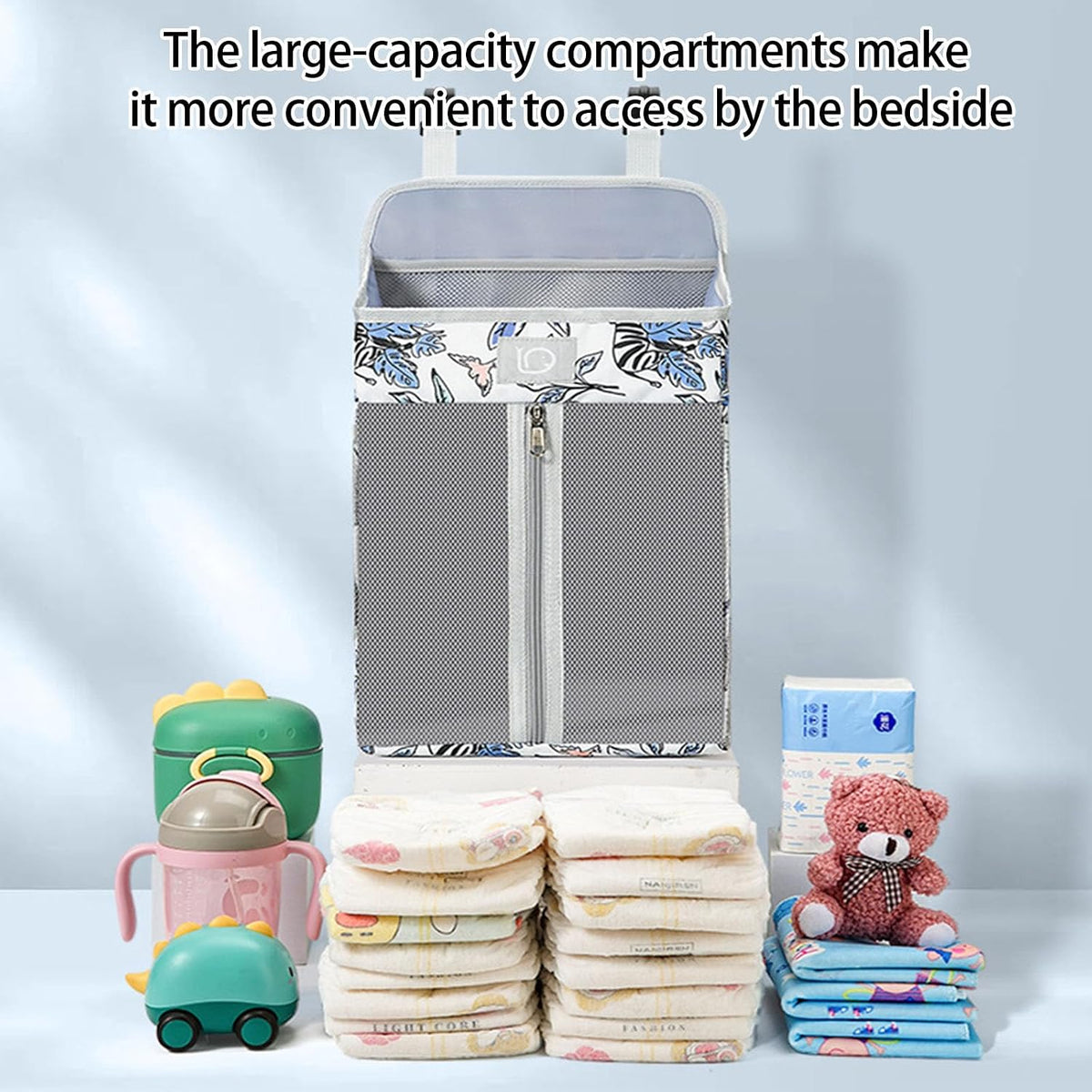 Practical Bedsides Hanging Storage Bag for Diapers Bottles Toy Sturdy Oxford Cloth Organizers with Pockets Changing Table Diaper Organizers