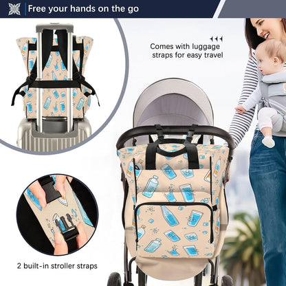 Water Bottles Diaper Bag Backpack Waterproof Large Capacity Multifunctional Diaper Bags with Insulated Pockets and Stroller Straps Travel Backpack for Baby Girl/Boy