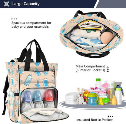 Water Bottles Diaper Bag Backpack Waterproof Large Capacity Multifunctional Diaper Bags with Insulated Pockets and Stroller Straps Travel Backpack for Baby Girl/Boy