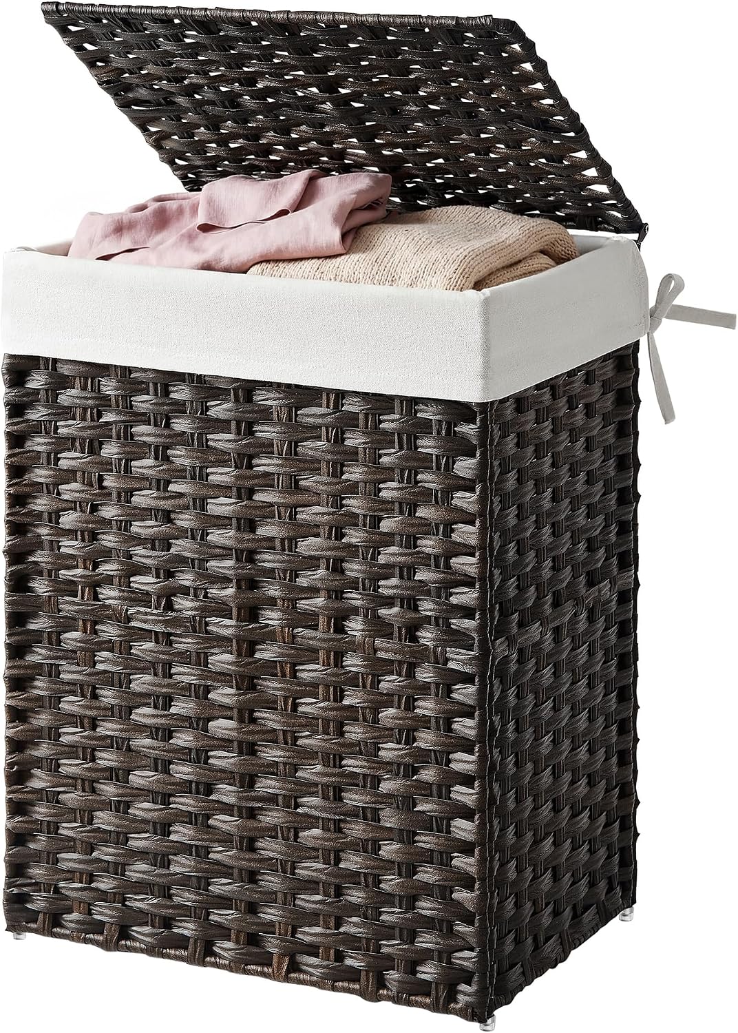 Laundry Hamper with Lid, Clothes Basket with Removable Liner and Handles, 17.2 Gallon, Foldable Narrow Laundry Organizer for Bathroom, Bedroom, Light Brown