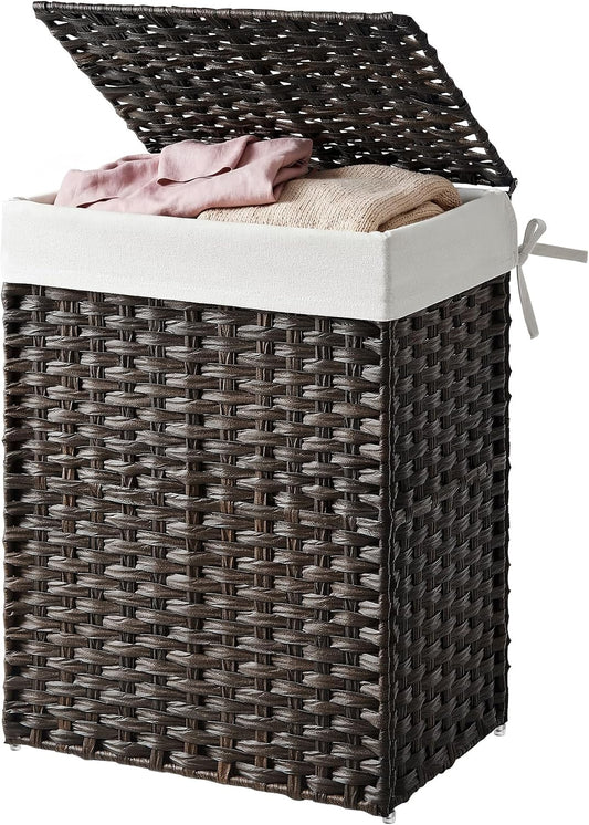 Laundry Hamper with Lid, Clothes Basket with Removable Liner and Handles, 17.2 Gallon, Foldable Narrow Laundry Organizer for Bathroom, Bedroom, Light Brown