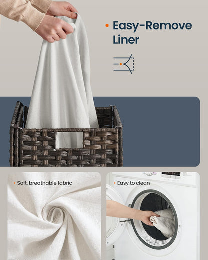 Laundry Hamper with Lid, Clothes Basket with Removable Liner and Handles, 17.2 Gallon, Foldable Narrow Laundry Organizer for Bathroom, Bedroom, Light Brown