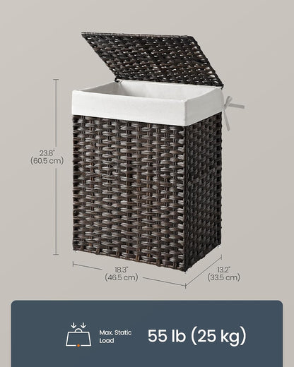 Laundry Hamper with Lid, Clothes Basket with Removable Liner and Handles, 17.2 Gallon, Foldable Narrow Laundry Organizer for Bathroom, Bedroom, Light Brown